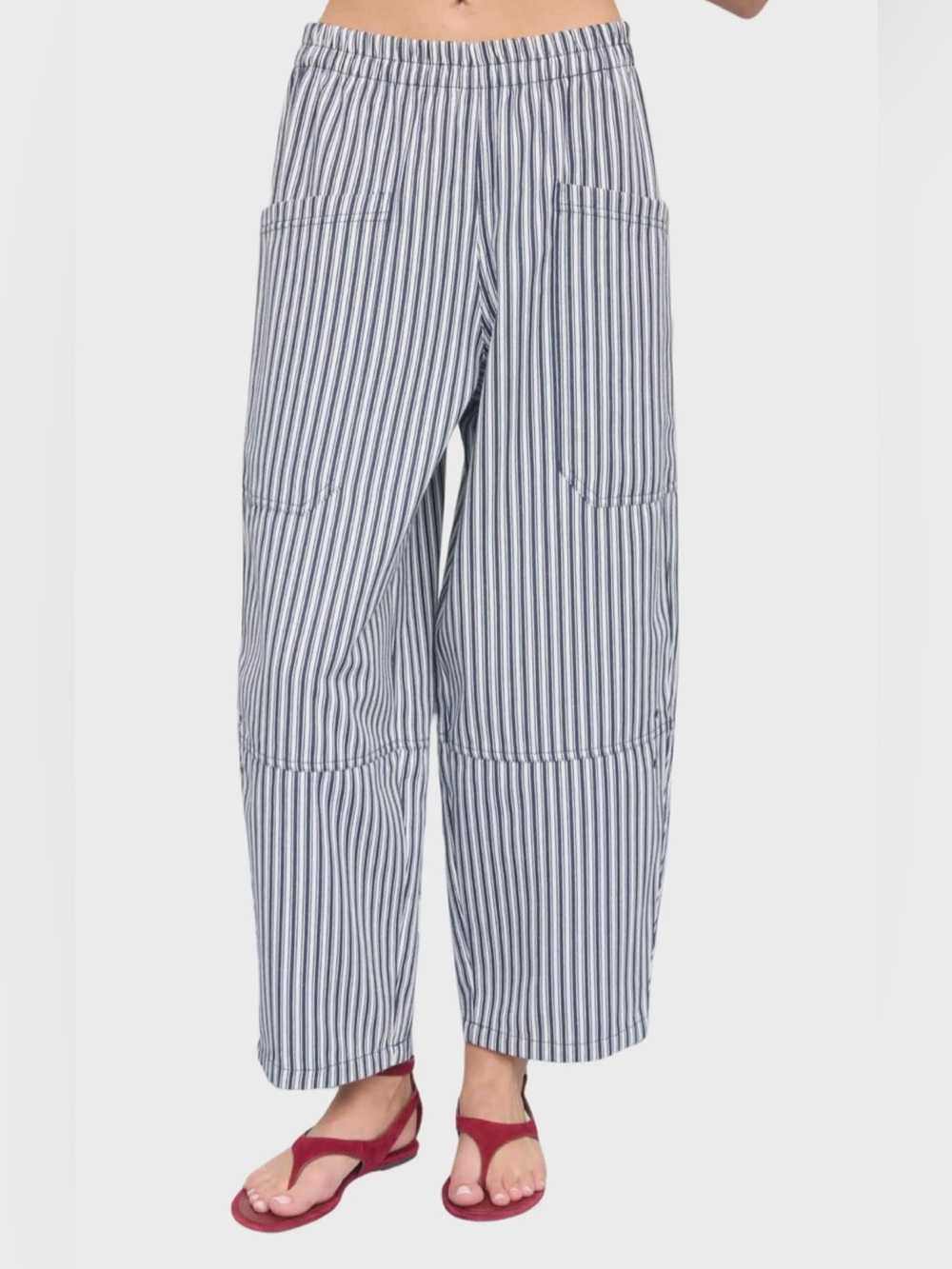 J.O.A. Striped Wide-Leg large slant pocket pants in “Navy”